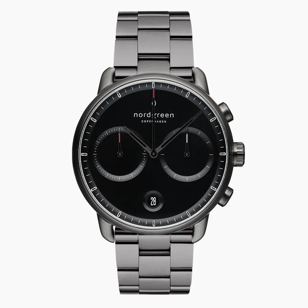 Nordgreen Chronograph Watches Nordgreen Pioneer 42mm Black Chronograph with Gun Metal Strap Watch Nordgreen Pioneer 42mm Black Chronograph with Gun Metal Strap Watch Brand