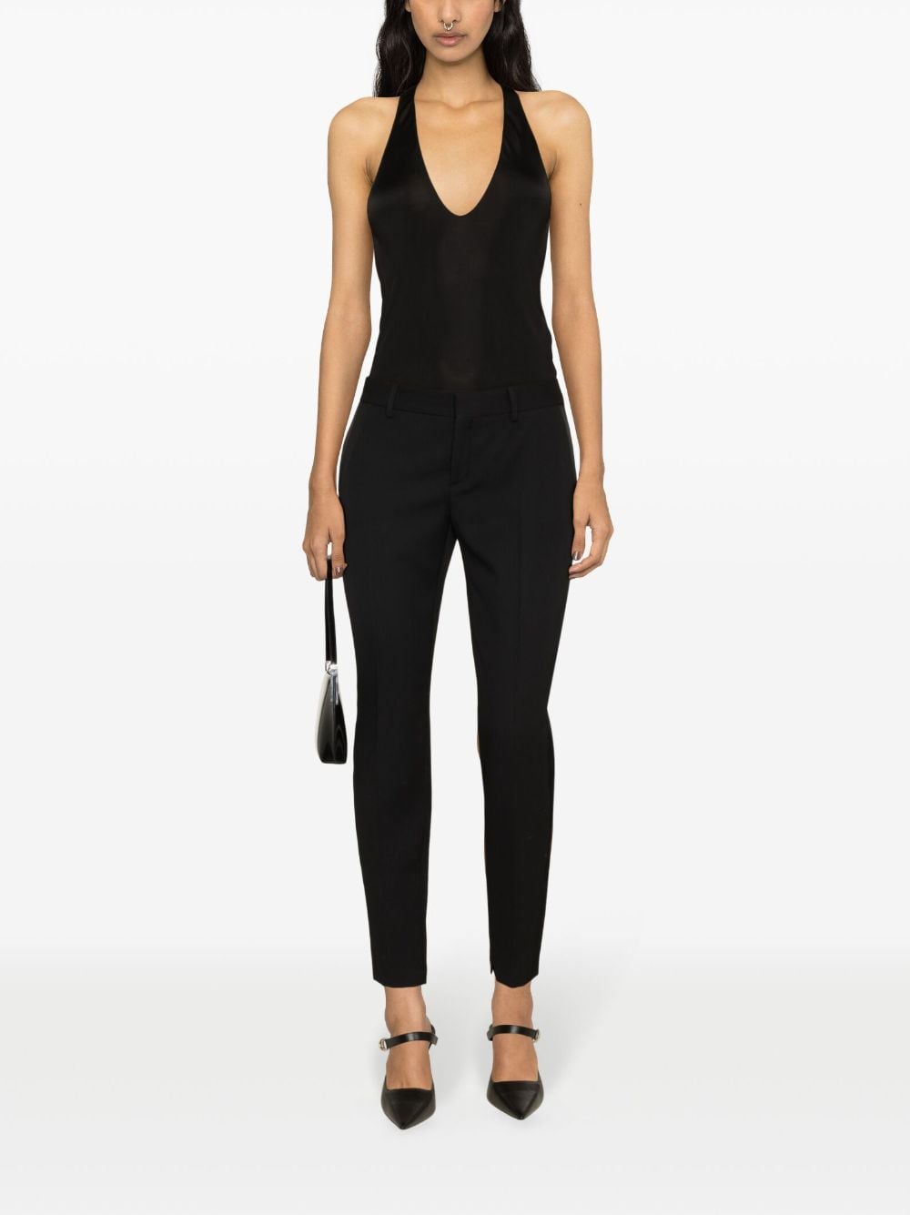 Saint Laurent Topwear Saint Laurent Black Jersey Top Saint Laurent Black Deep Neckline Jersey Top at Italian Luxury group Brand