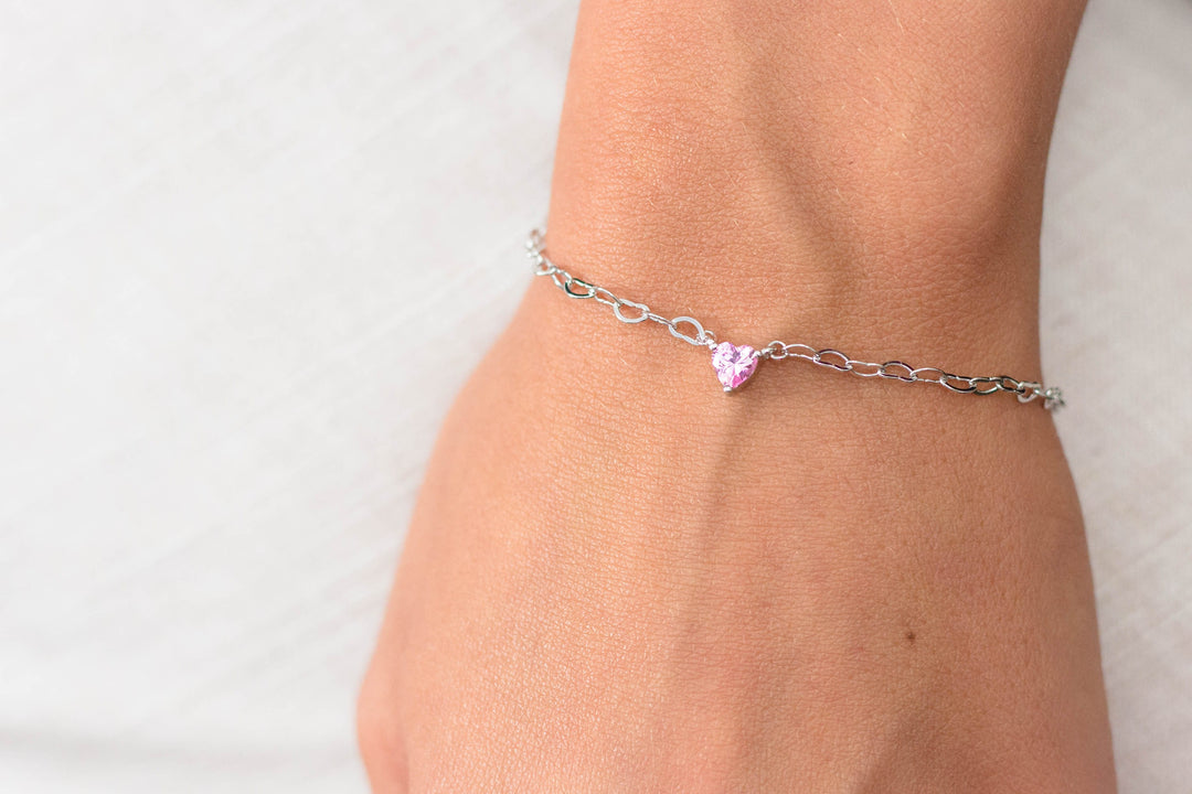 Georgini Bracelet Georgini Sweetheart Heart Chain Bracelet Pink Silver Brand