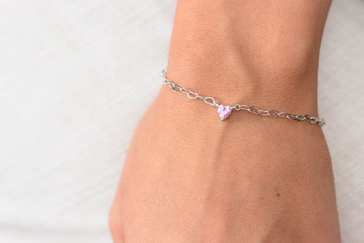 Georgini Bracelet Georgini Sweetheart Heart Chain Bracelet Pink Silver Brand