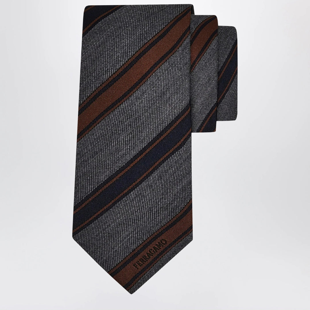 Ferragamo - Grey/Bordeaux Regimental Jacquard Tie