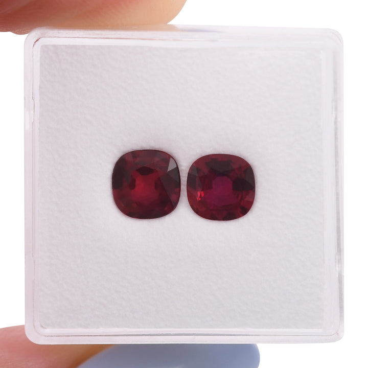 1.86 Carat Red MOZAMBiQUE Cushion Rubies Pair
