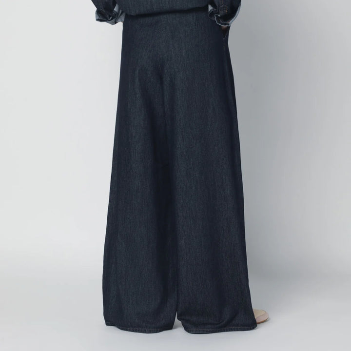 Dries Van Noten - Indigo denim wide-leg trousers with pleats