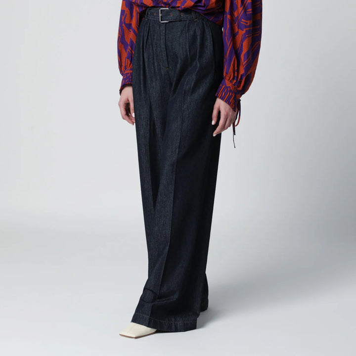 Dries Van Noten - Indigo blue wide-leg denim trousers