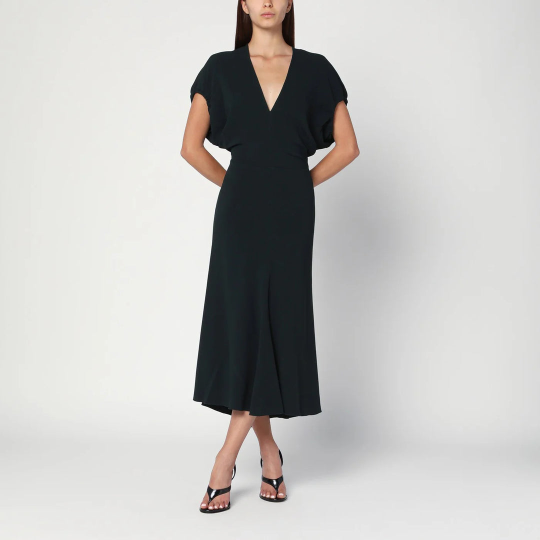 Victoria Beckham - Dark green midi dress in satin