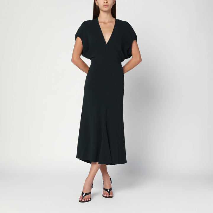 Victoria Beckham - Dark green midi dress in satin