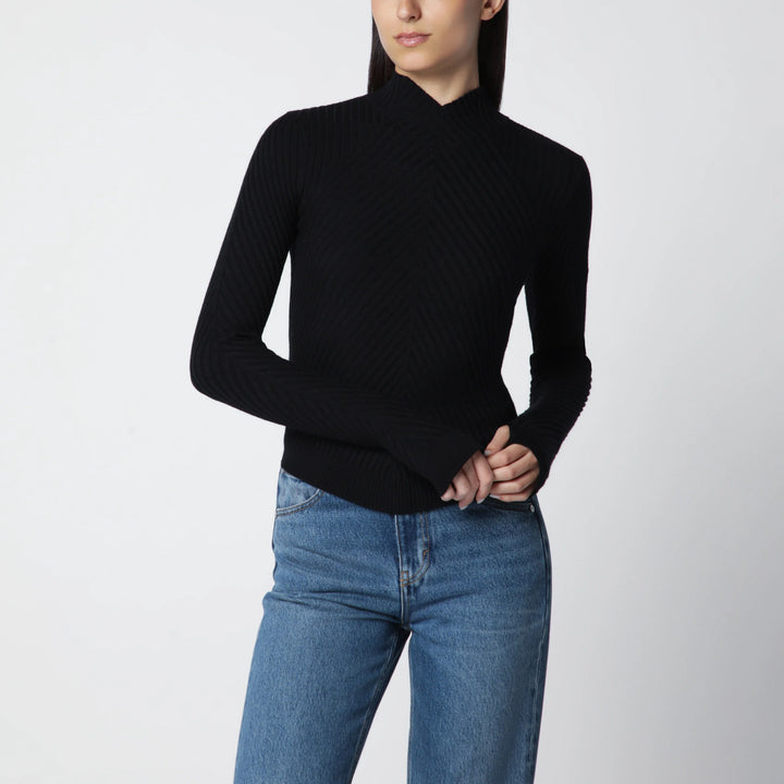 Victoria Beckham - Georgia Ribbed Sweater in Black Merino Wool