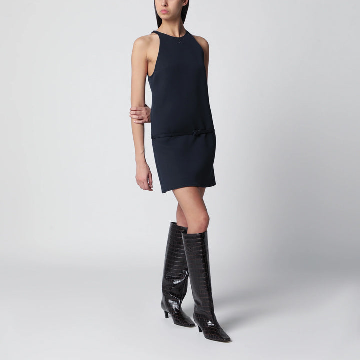 Courrèges - Sleeveless A-line twill mini dress with belt in navy