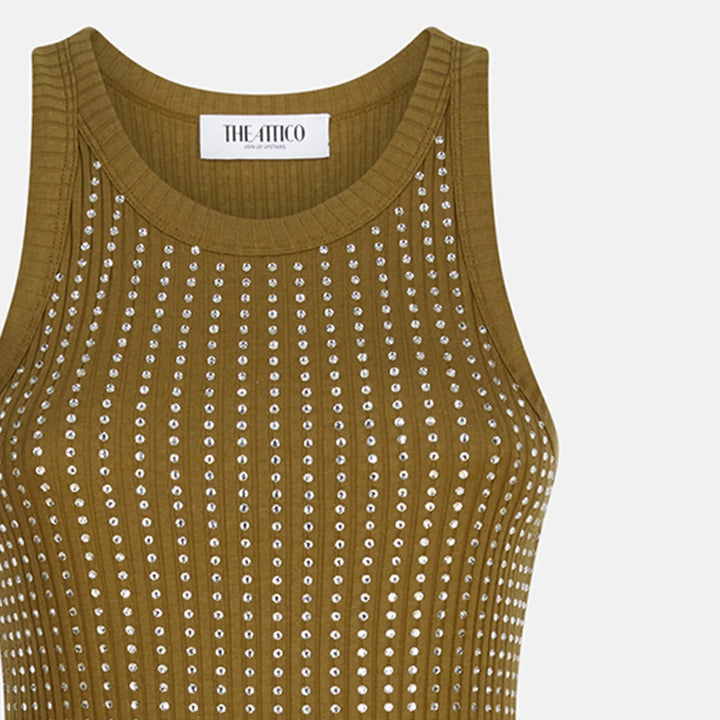 The Attico - Military green mini dress with rhinestones