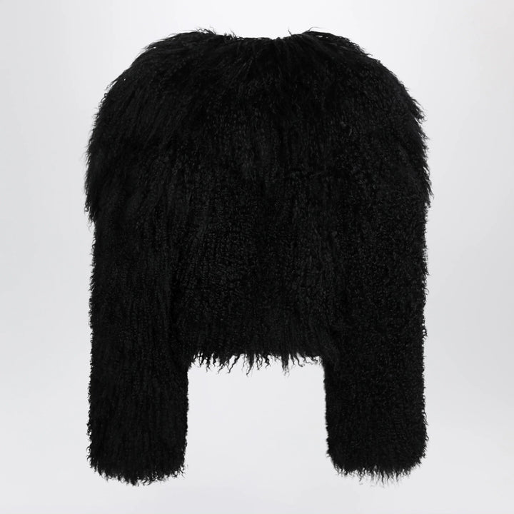 The Attico - Cropped bomber jacket in black curly shearling