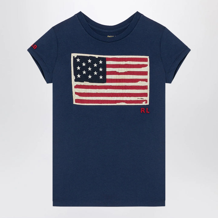 Polo Ralph Lauren - Blue navy cotton crew-neck T-shirt with flag patch