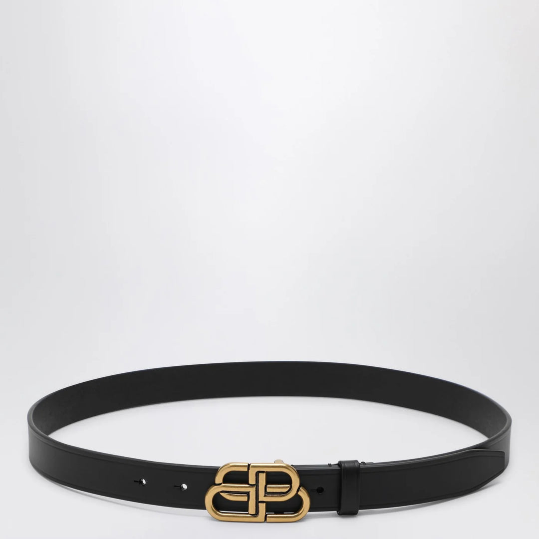 Balenciaga - Black leather BB belt
