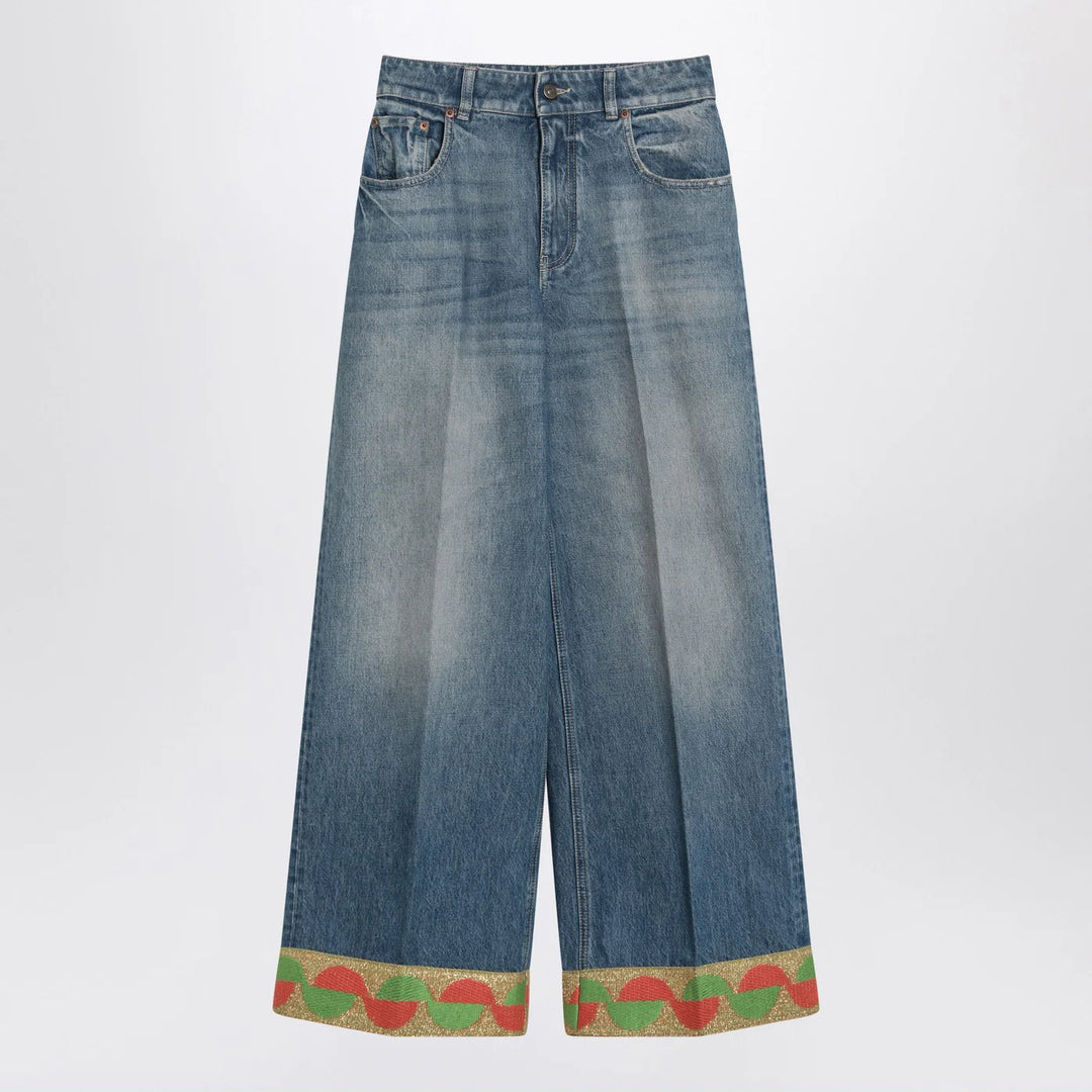 Valentino - Blue washed jeans with jacquard bottoms