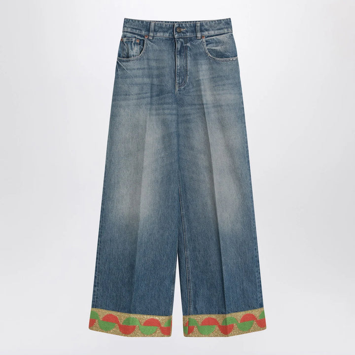 Valentino - Blue washed jeans with jacquard bottoms