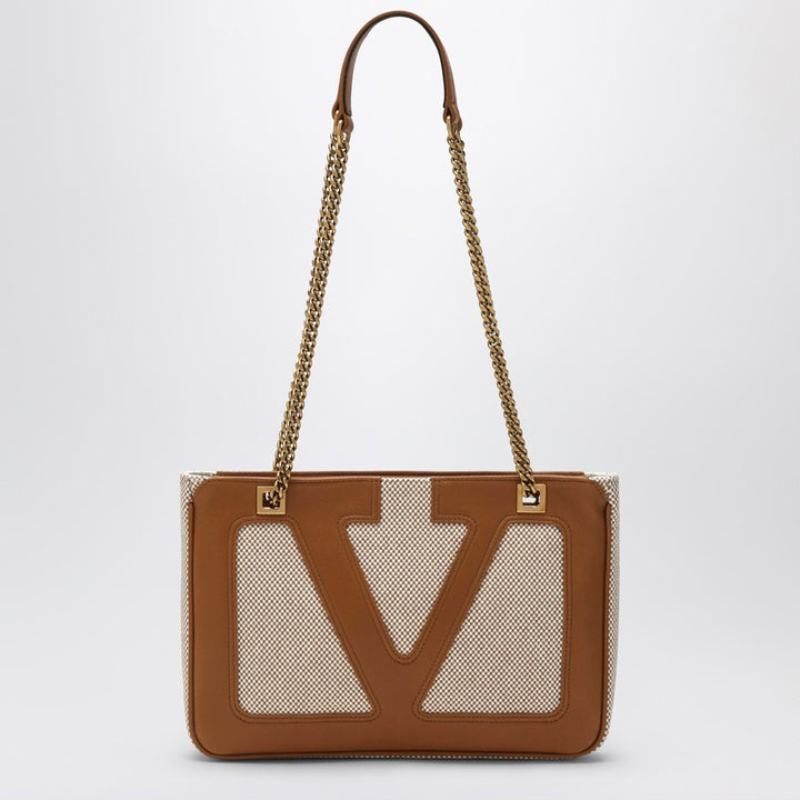 Valentino Garavani Small Viva Superstar Bag in Natural/Spice Canvas