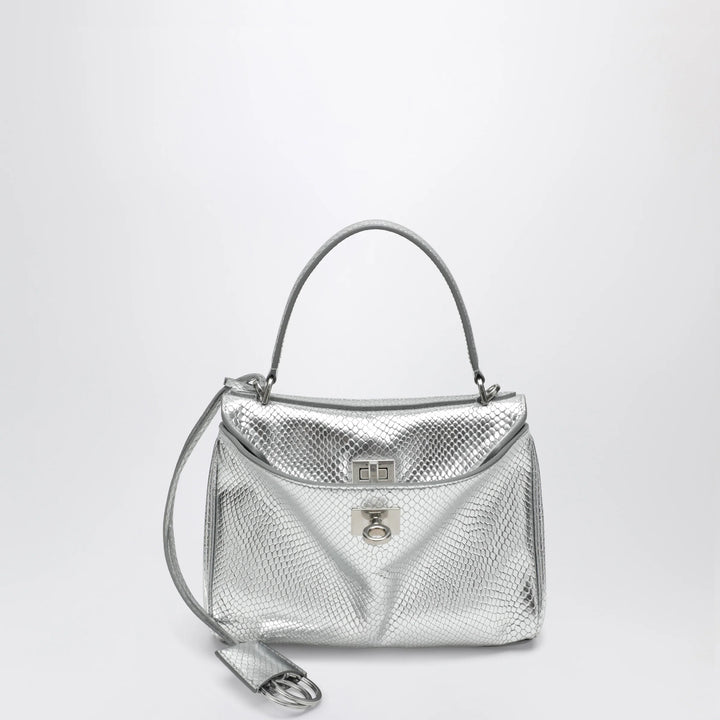 Balenciaga - Mini Rodeo bag in shiny silver leather with python print
