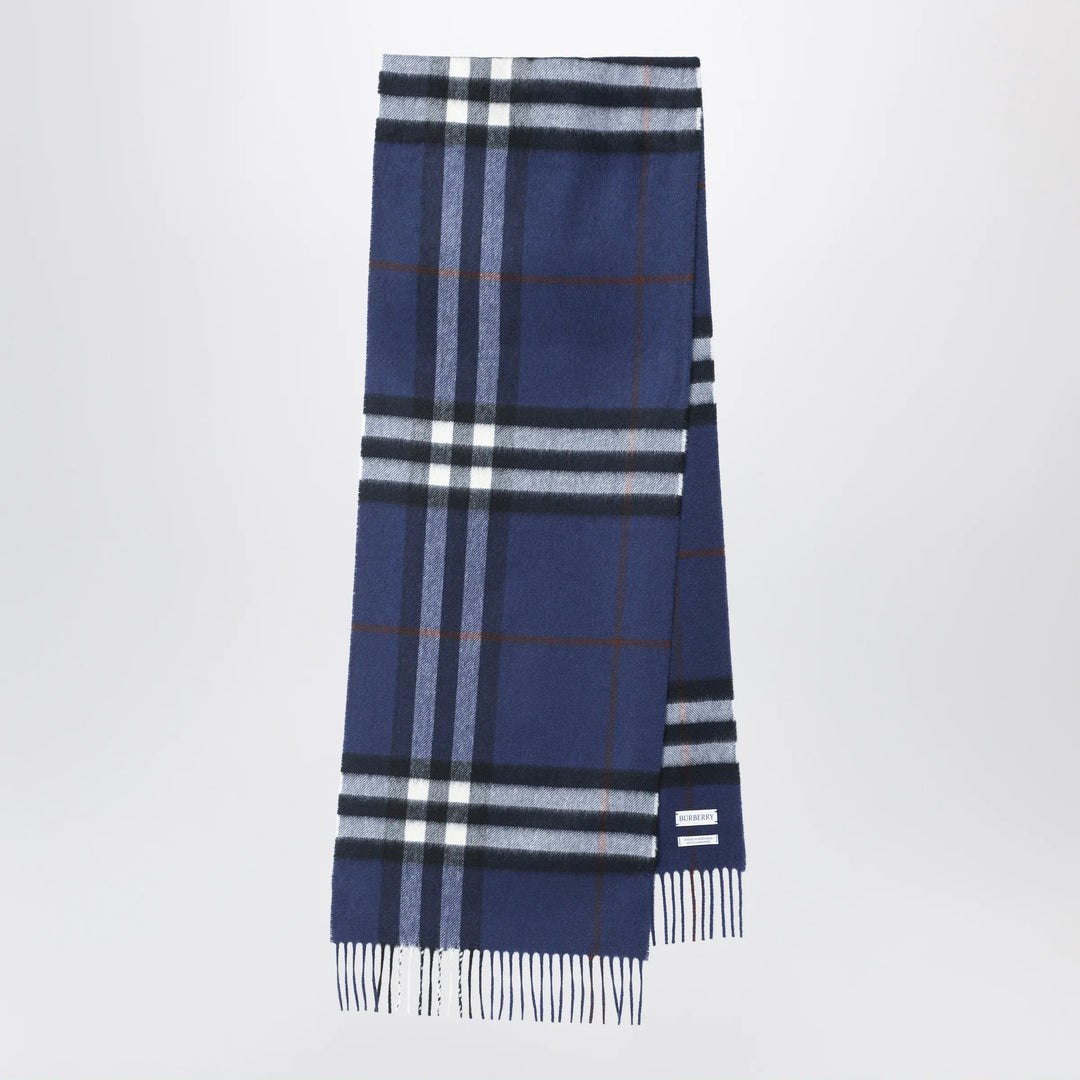 Burberry - Blue cashmere scarf with a checked pattern
