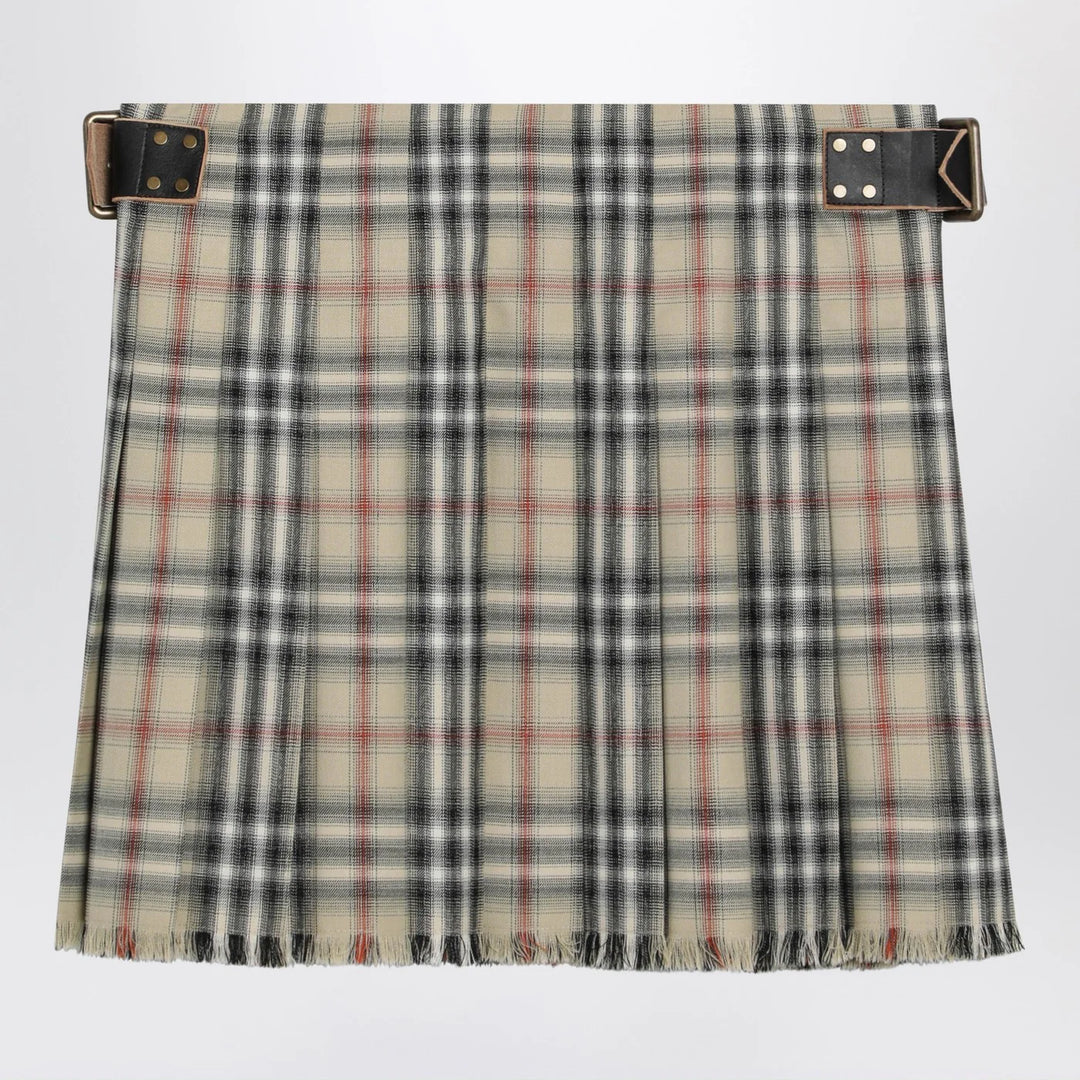 Burberry - Beige wool mini kilt with Check pattern