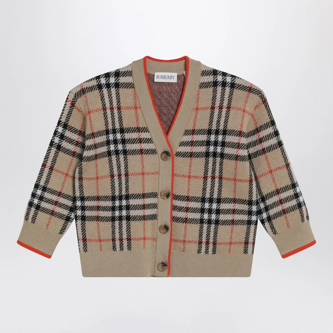 Burberry - Beige wool cardigan with Check motif