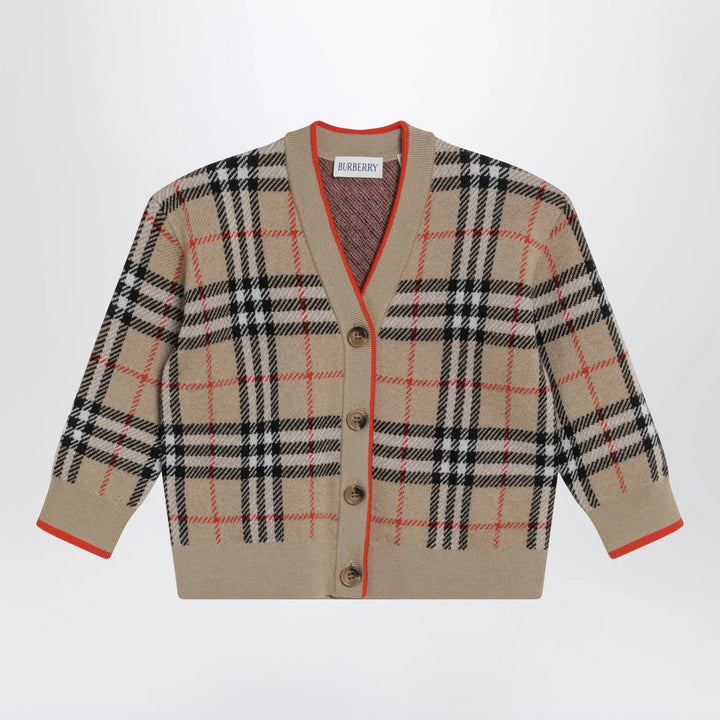 Burberry - Beige wool cardigan with Check motif