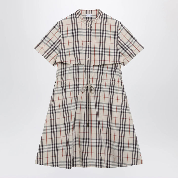 Burberry - Beige check short-sleeve cotton dress