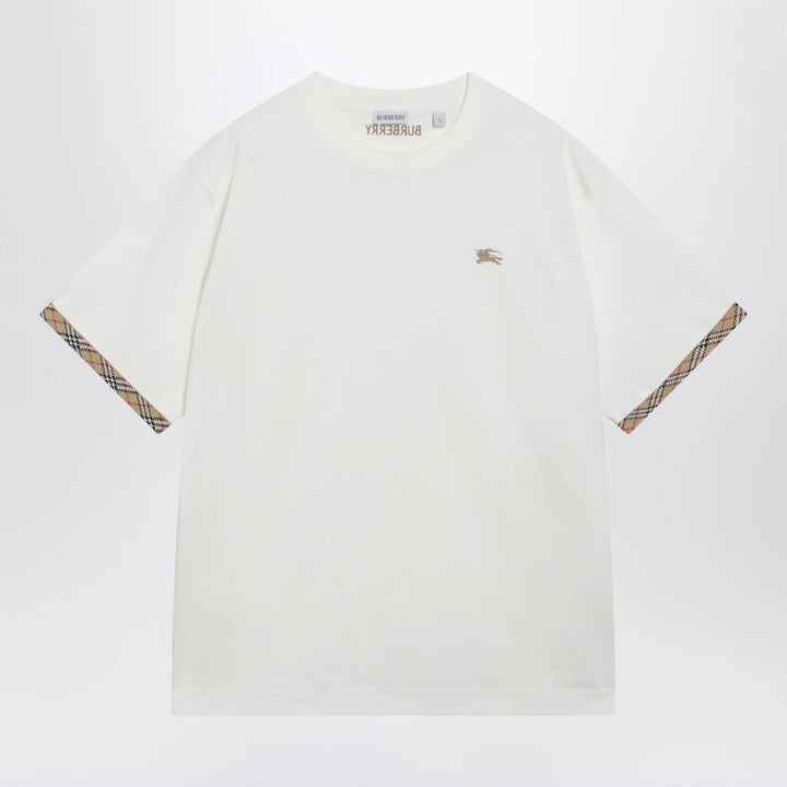 Burberry - Cotton jersey T-shirt with Check trim in chalk
