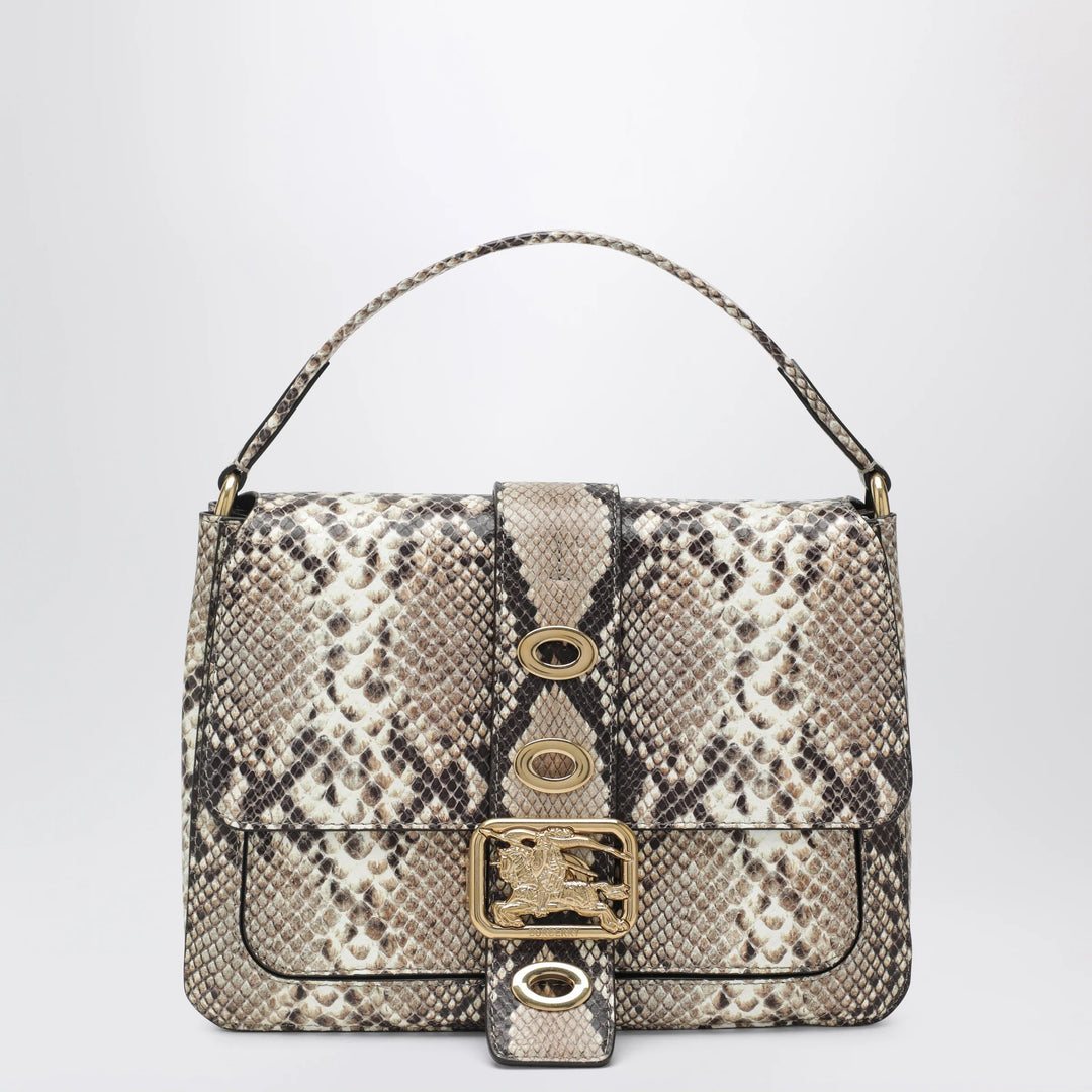 Burberry - Small Rider bag in calf leather, Natural/Dk Brown