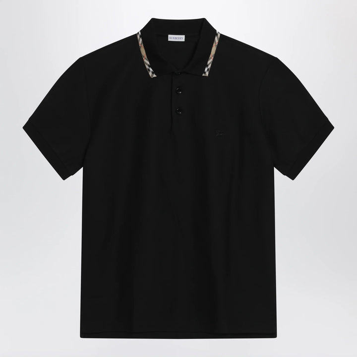 Burberry - Black cotton polo with Check detail by Burberry