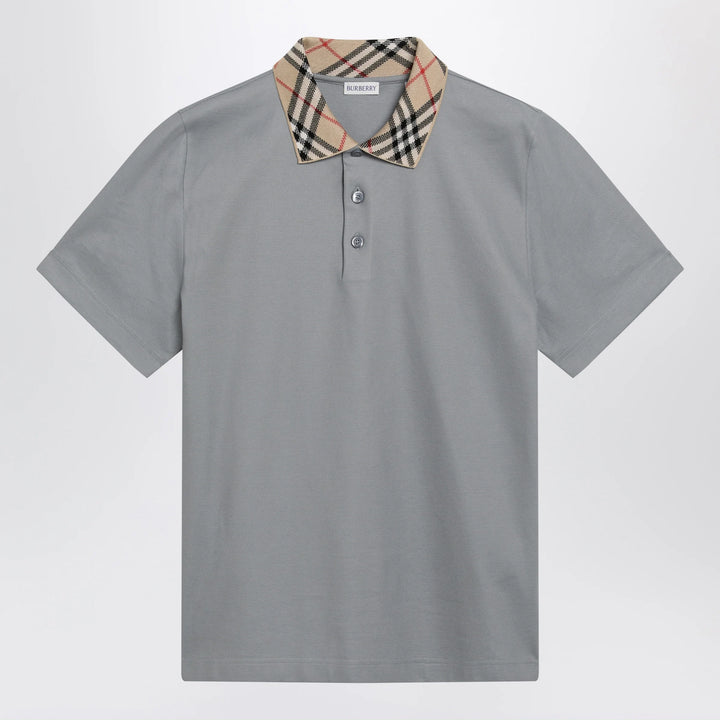 Burberry - Grey cotton polo with Check collar