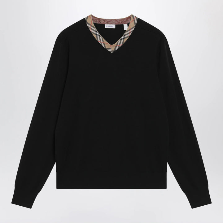 Burberry - Black wool sweater with Check motif neckline