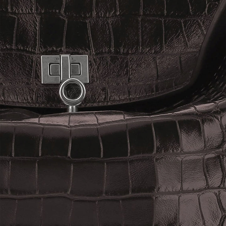 Balenciaga - Rodeo mini handbag in espresso crocodile-embossed leather
