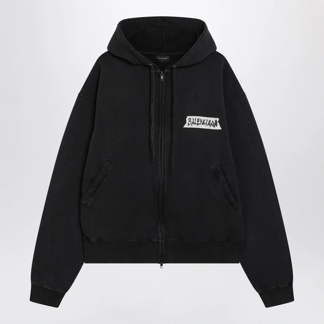 Balenciaga - Black washed Masking Tape oversize hoodie