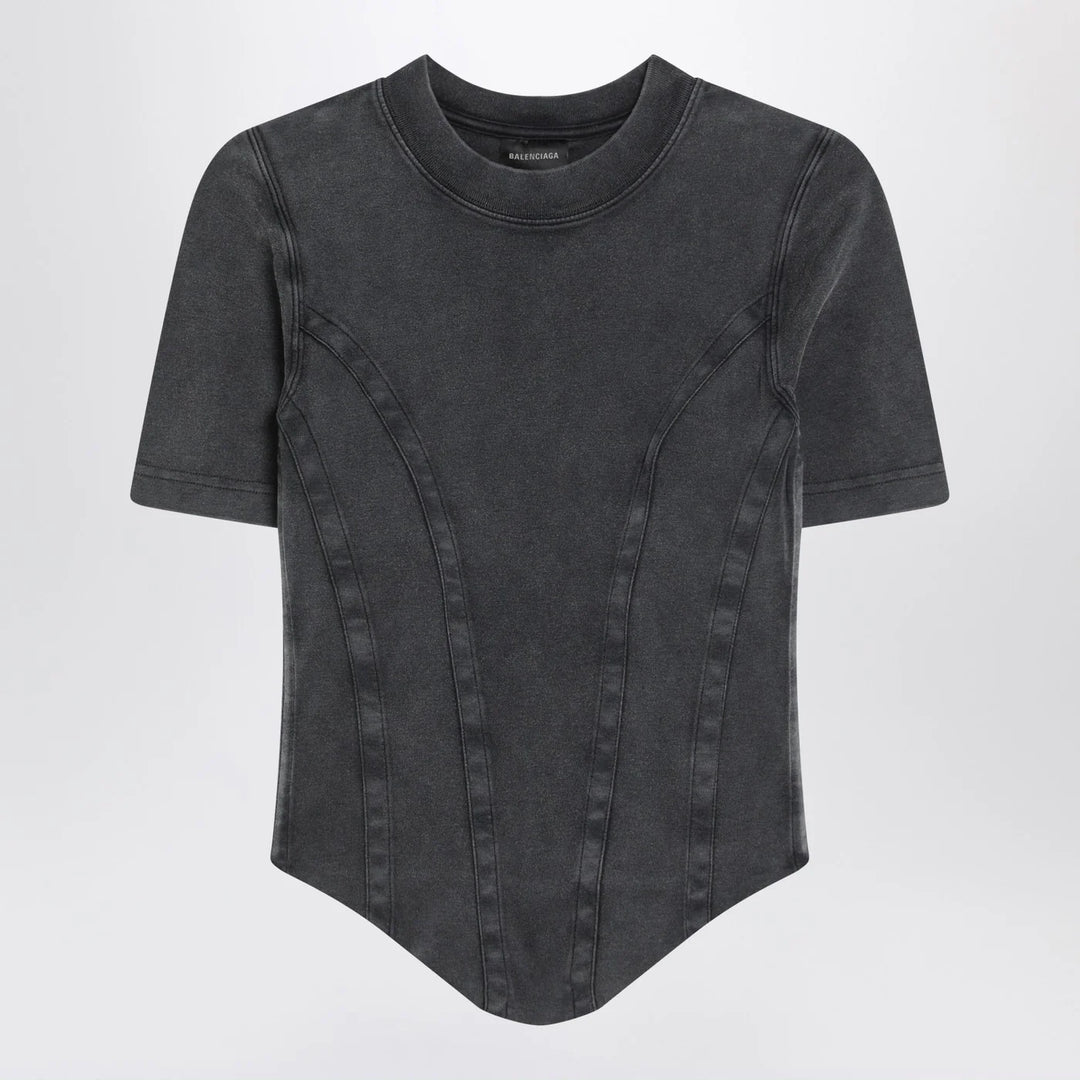 Balenciaga - Washed black corset-style T-shirt