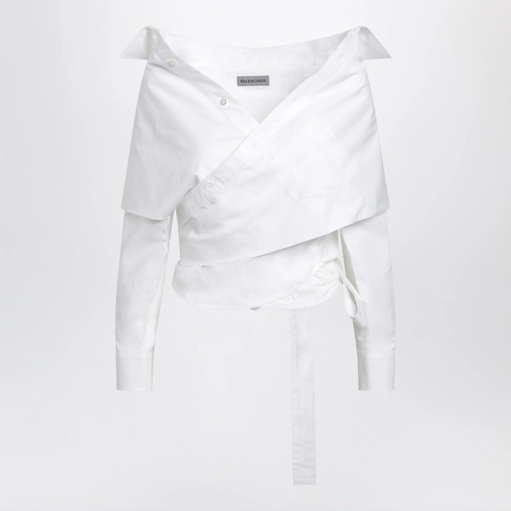 Balenciaga - White wrap shirt with off-shoulder design