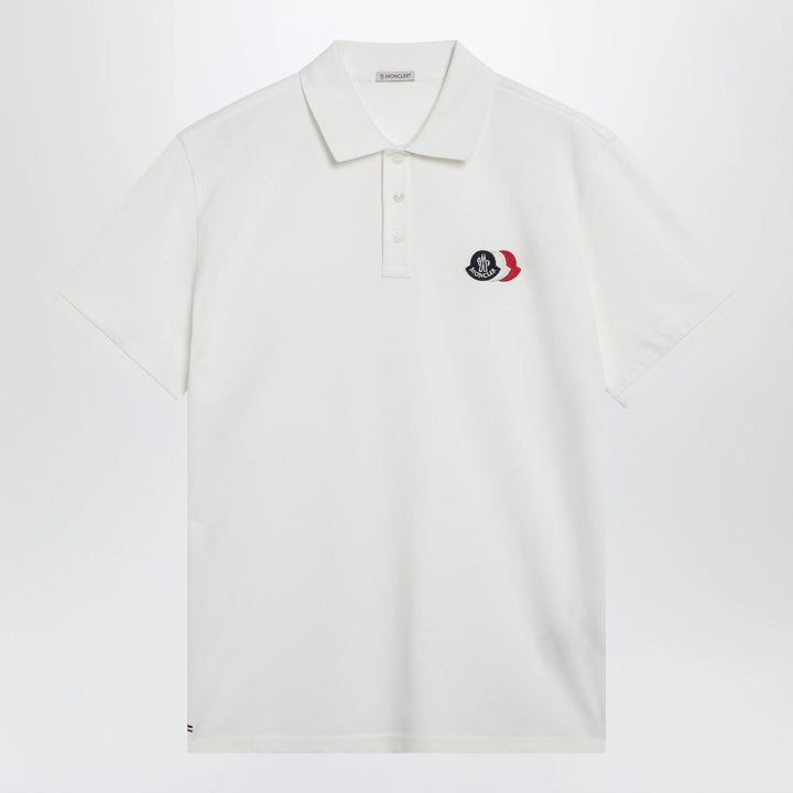 Moncler - White cotton polo shirt with triple crest logo patch