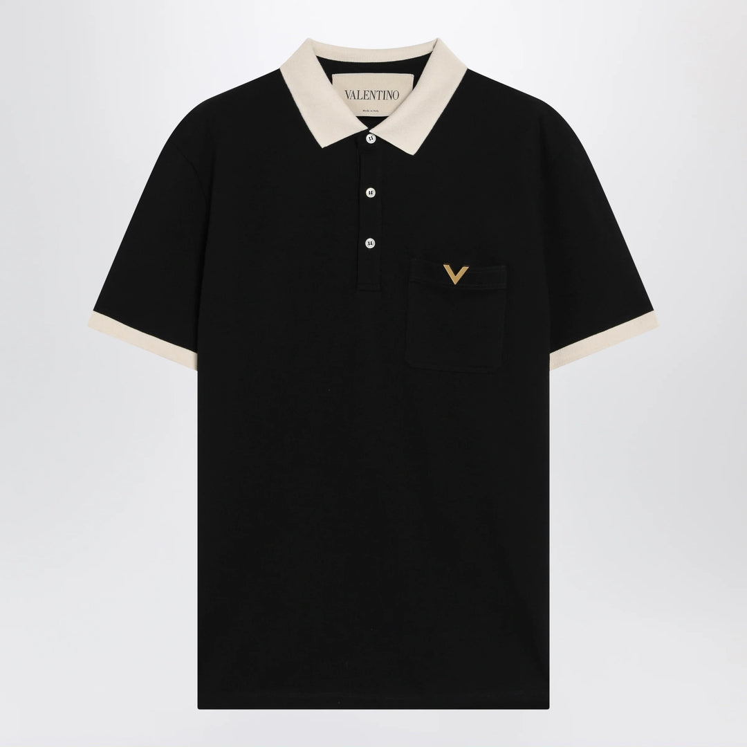 Valentino - Black cotton piqué polo shirt with Vgold