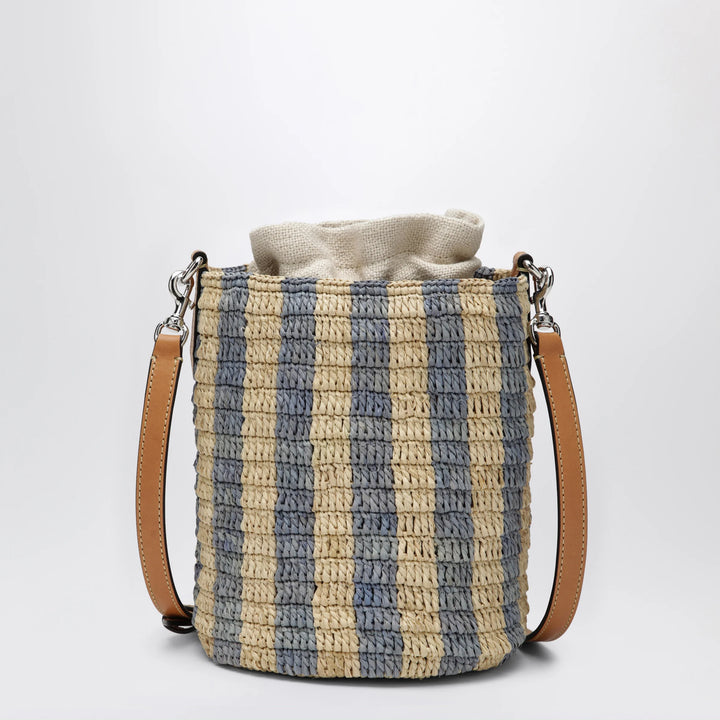 Valentino Garavani - Small bucket bag in raffia with beige and light blue stripes