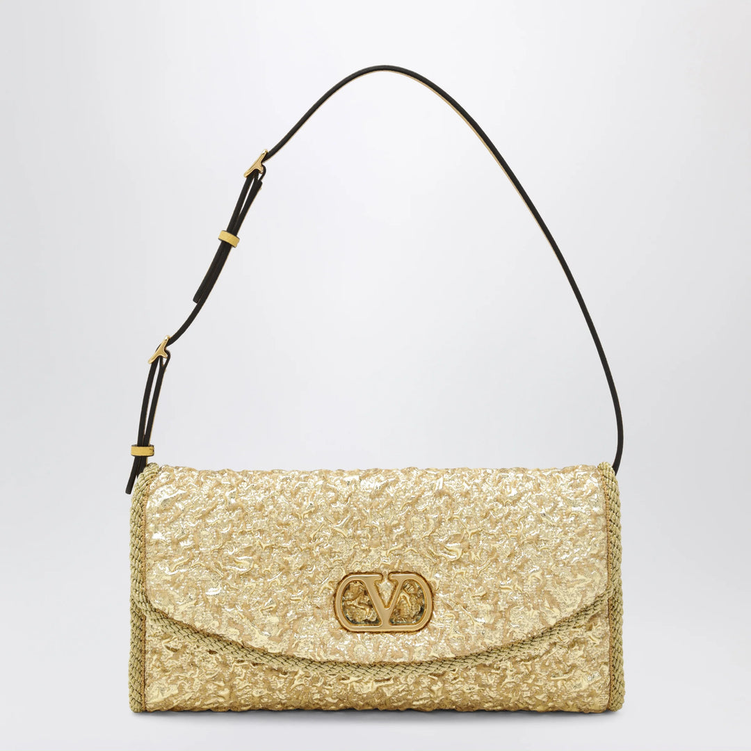 Valentino Garavani - Small DeVain bag in gold cloqué jacquard fabric