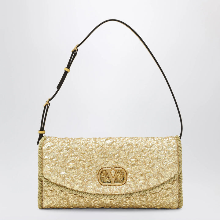 Valentino Garavani - Small DeVain bag in gold cloqué jacquard fabric