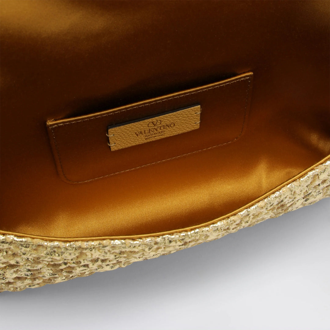 Valentino Garavani - Small DeVain bag in gold cloqué jacquard fabric