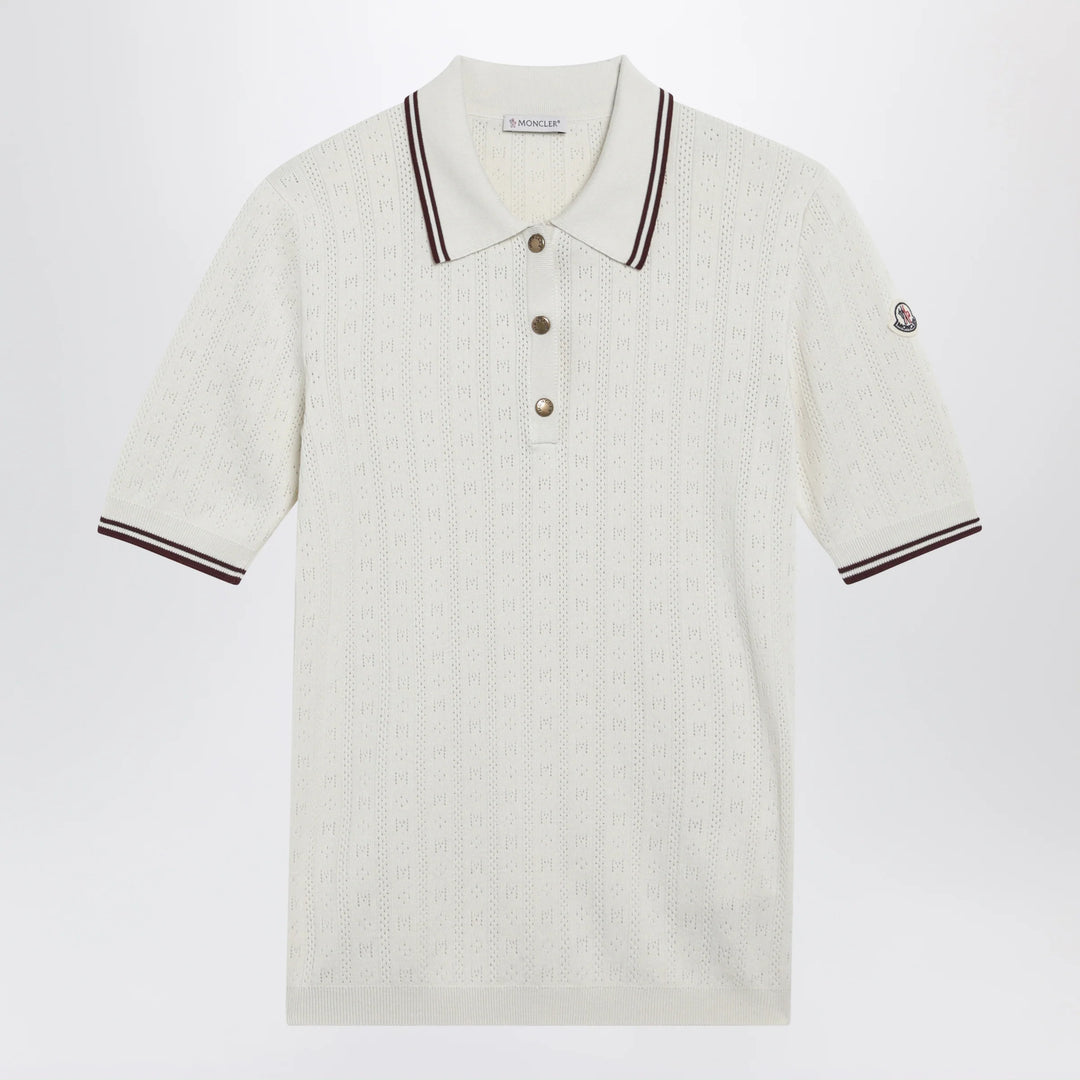 Moncler - White cotton polo with diamond pattern