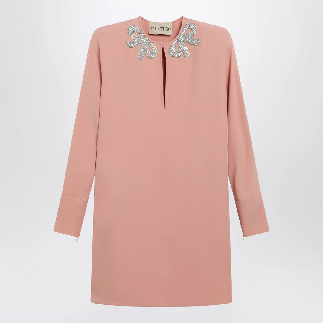 Valentino - Pink silk short dress with embroidered bows