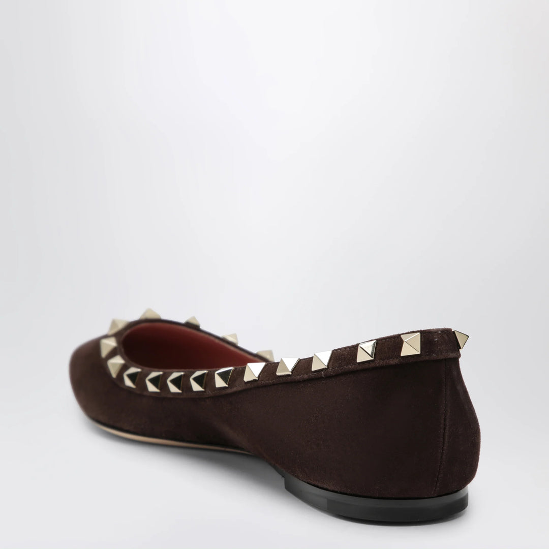 Valentino Garavani - Brown Suede Rockstud Ballet Flats