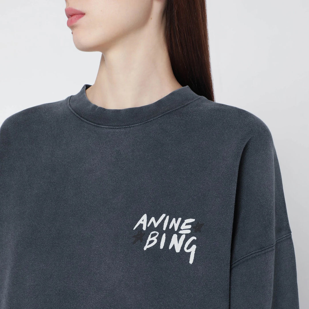 ANINE BING - Black washed oversized sweatshirt with logo
