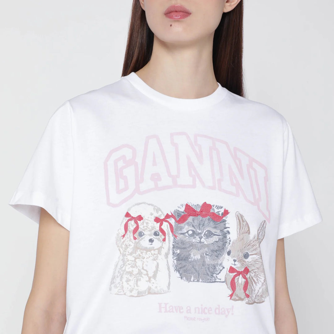 GANNI - White T-shirt with logo print
