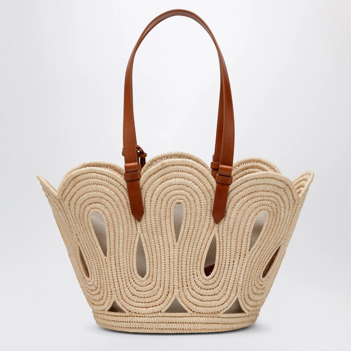 Aquazzura - Artiste medium raffia tote in natural and tan