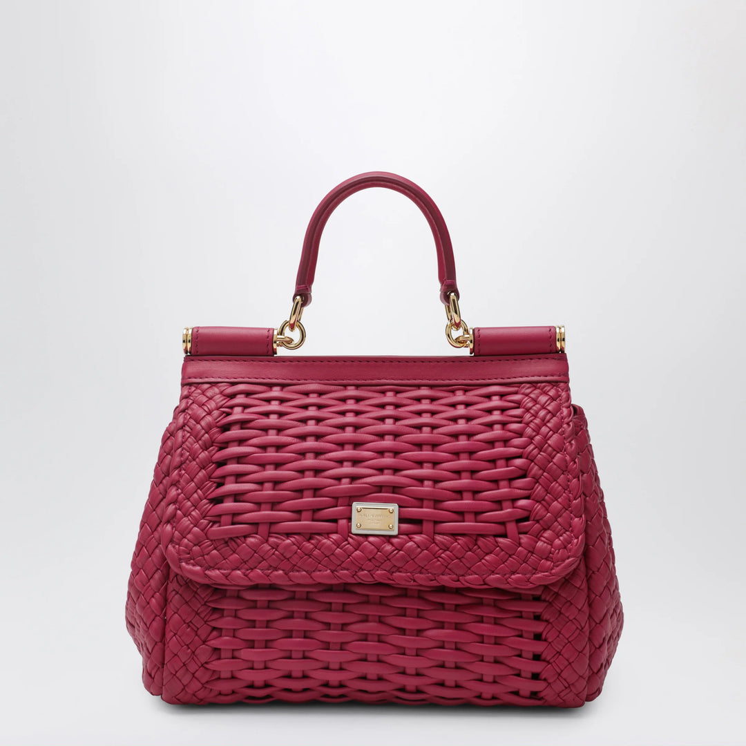 Dolce&amp;Gabbana - Small Sicily handbag in woven nappa leather, hibiscus