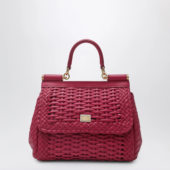 Dolce&amp;Gabbana - Small Sicily handbag in woven nappa leather, hibiscus