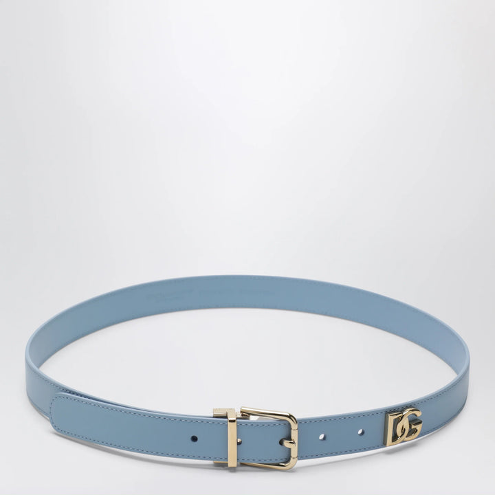 Dolce&amp;Gabbana - Logo plaque calfskin belt in powder blue