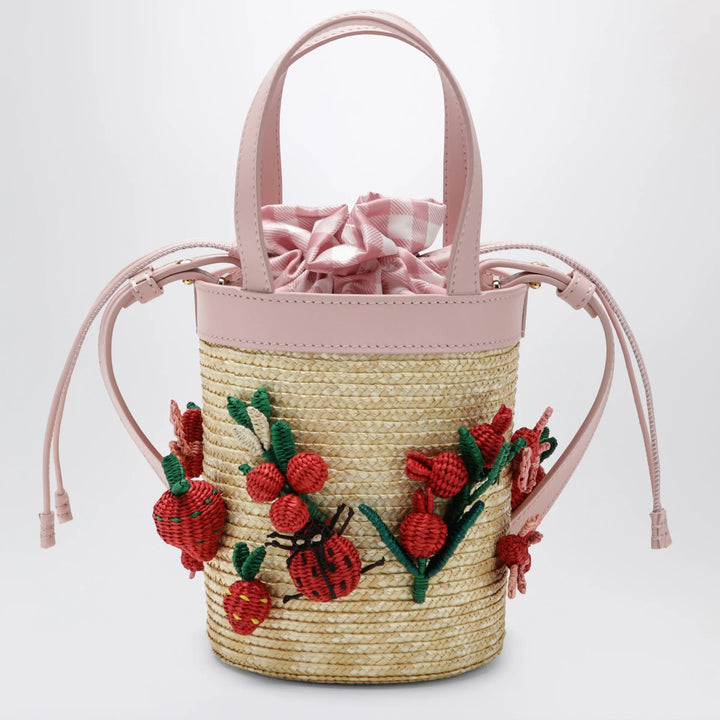 Aquazzura - Botanica mini bucket bag in raffia and leather